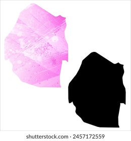 High detailed vector map. Eswatini. Set of two cards. Watercolor style. Pink color. Black card.
