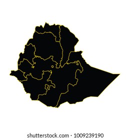 High detailed vector map - Ethiopia, High detailed - black map of Ethiopia on white background. Vector illustration eps 10.