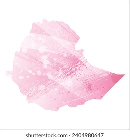 High detailed vector map. Ethiopia. Watercolor style. Amaranth pink color.