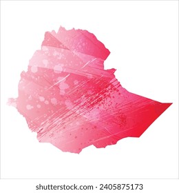 High detailed vector map. Ethiopia. Watercolor style. Amaranth red color.