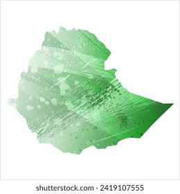 High detailed vector map. Ethiopia. Watercolor style. Green color. Salacious emerald color.
