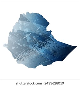 Mapa vectorial detallado. Etiopía. Estilo acuarela. Color azul oscuro. Berlín azul.