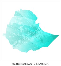 High detailed vector map. Ethiopia. Watercolor style. Turquoise color. Bright blue color.
