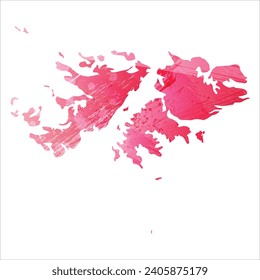 High detailed vector map. Falkland Islands. Watercolor style. Amaranth red color.