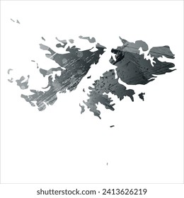 Mapa vectorial detallado alto. Islas Falkland. Estilo acuarela. Gris antracita. Gris oscuro. Color negro.
