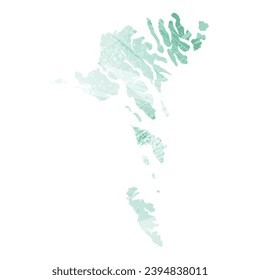 High detailed vector map. Faroe Islands. Watercolor style. Aquamarine color.