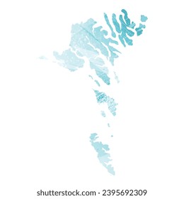 High detailed vector map. Faroe Islands. Watercolor style. Aquamarine blue color.