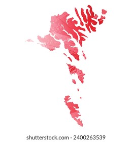 High detailed vector map. Faroe Islands. Watercolor Style. Alizarin red color.