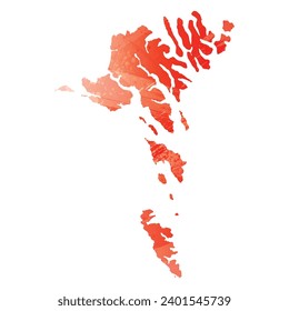 High detailed vector map. Faroe Islands. Watercolor style. Scarlet bright red color.