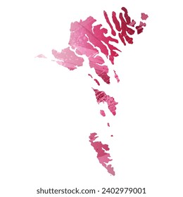 High detailed vector map. Faroe Islands. Watercolor style. Amaranth purple color.