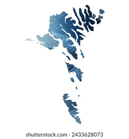 High detailed vector map. Faroe Islands. Watercolor style. Deep blue color. Berlin azure.