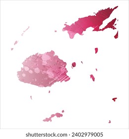 High detailed vector map. Fiji. Watercolor style. Amaranth purple color.