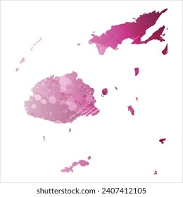 High detailed vector map. Fiji. Watercolor style. Amaranth deep purple color.