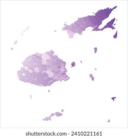 Mapa vectorial detallado alto. Fiyi. Estilo acuarela. Color púrpura anémico.
