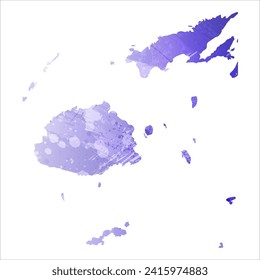 High detailed vector map. Fiji. Watercolor style. Aspid blue color. A violet, delicate, pastel color.