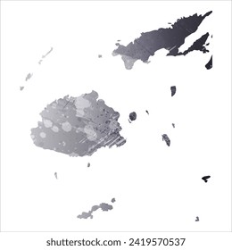 High detailed vector map. Fiji. Watercolor style. Anthracite gray color. 