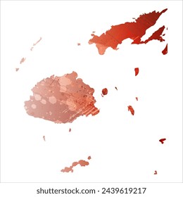 High detailed vector map. Fiji. Watercolor style. Bismarck-furioso. Red color.
