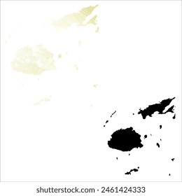 High detailed vector map. Fiji. Set of two cards. Watercolor style. Yellow lemon color. Black card.
