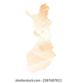 High detailed vector map. Finland. Watercolor Style. Apricot delicate color.