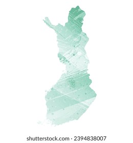 Mapa vectorial detallado alto. Finlandia. Estilo acuarela. Color acuamarina.