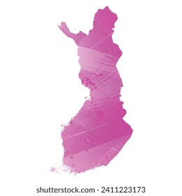 Mapa vectorial detallado alto. Finlandia. Estilo acuarela. Color rosa amaranto claro cerezo.
