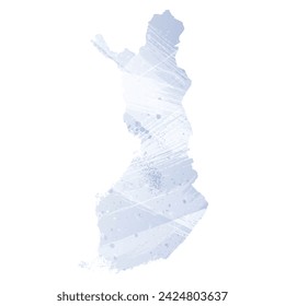 Mapa vectorial detallado. Finlandia. Estilo acuarela. Color perenne. Color pastel lila. Delicado púrpura.