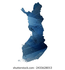 High detailed vector map. Finland. Watercolor style. Deep blue color. Berlin azure.