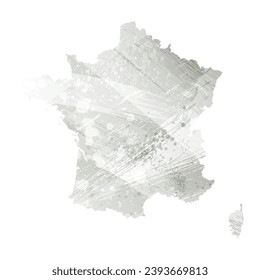 High detailed vector map. France. Watercolor style. Agate gray.