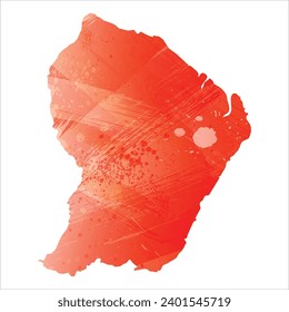 Mapa vectorial detallado alto. Guayana Francesa. Estilo acuarela. Color rojo brillante escarlata.