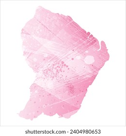 Mapa vectorial detallado alto. Guayana Francesa. Estilo acuarela. Color rosa amaranto.