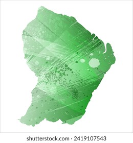 High detailed vector map. French Guiana. Watercolor style. Green color. Salacious emerald color.