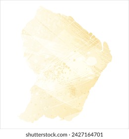 High detailed vector map. French Guiana. Watercolor style. Banana color. Pastel yellow. Delicate yellow.