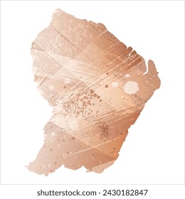 High detailed vector map. French Guiana. Watercolor style. Beige and red color. Brown color.
