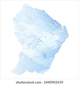 High detailed vector map. French Guiana. Watercolor style. Pale cornflower. Blue color.
