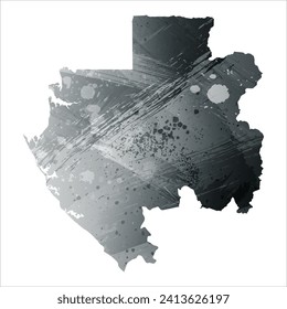 High detailed vector map. Gabon. Watercolor style. Anthracite gray. Dark gray. Black color.