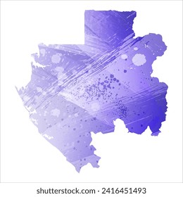 High detailed vector map. Gabon. Watercolor style. Aspid blue color. A violet, delicate, pastel color.