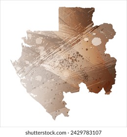 High detailed vector map. Gabon. Watercolor Style. Beige and brown color.
