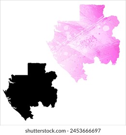 High detailed vector map. Gabon. Set of two cards. Watercolor style. Pink color. Black card.