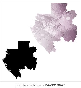 High detailed vector map. Gabon. Set of two cards. Watercolor style. Purple color. Black card.
