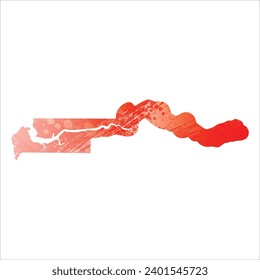 High detailed vector map. Gambia. Watercolor style. Scarlet bright red color.