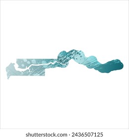 High detailed vector map. Gambia. Watercolor style. Turquoise blue color. Blue is a deep color.