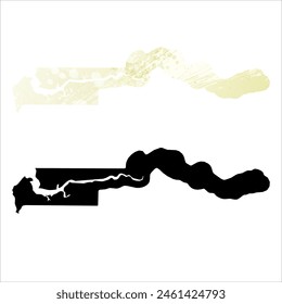 High detailed vector map. Gambia. Set of two cards. Watercolor style. Yellow lemon color. Black card.