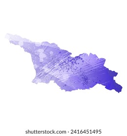 Mapa vectorial detallado alto. Georgia. Estilo acuarela. Color azul aspido. Un color violeta, delicado y pastel.
