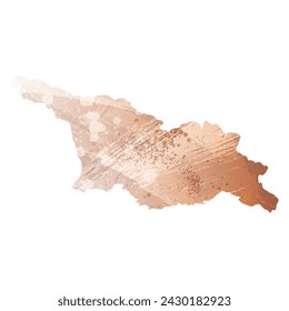 High detailed vector map. Georgia. Watercolor style. Beige and red color. Brown color.

