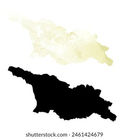 Mapa de Vector detallado. Georgia. Juego de dos cartas. Estilo acuarela. Color limón amarillo. Tarjeta negra.