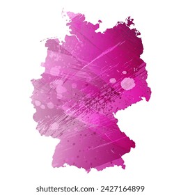 Mapa vectorial detallado. Alemania. Estilo acuarela. Color de berenjena. Color púrpura brillante.
