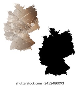 High detailed vector map. Germany. Set of two cards. Watercolor style. Brown color. Black card.