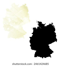 Mapa de Vector detallado. Alemania. Juego de dos cartas. Estilo acuarela. Color limón amarillo. Tarjeta negra.