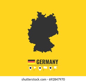 High detailed vector map of Germany. Name country, flag and pointer set. Flat vector illustration.