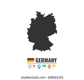High detailed vector map of Germany. Name country, flag and pointer set. Flat vector illustration.